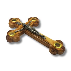 3 ARCHES USA Genuine Holy Land Olive Wood Cross Home & Room Decor - Hand-Carved 9" Crucifix with Bethlehem Stones, Soil, Incense - Unique Christian Home & Wall Decor