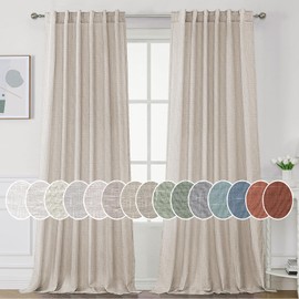 H.VERSAILTEX Natural Linen Curtains 84 inches Long for Living Room 2 Panels Back Tab Loop Pocket Textured Light Filtering Semi Sheer Curtains Rustic Farmhouse Boho Curtain for Bedroom, Angora