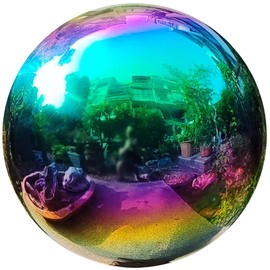 HomDSim 15cm/6 inch Garden Sphere Mirror Gazing Ball,Rainbow Stainless Steel Polished Reflective Smooth Hollow Globe Ball,Durable Colorful and Shiny Decorations Addition to Garden Patio Yard Home