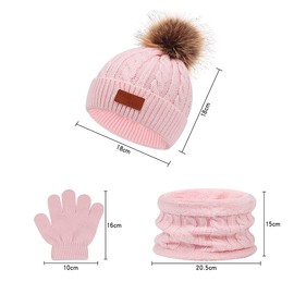 Jagowa Kids Winter Warm Beanie Hat Scarf Gloves Set Thermal Neck Warmer Elastic Soft Hat for Baby Toddler Girls Boys Outdoor Sports Winter Accessories Sets (Pink)