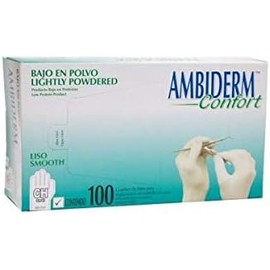 Guante de Latex Ambiderm Confort, caja con 100 guantes desechables, no estéril (Chico - Blanco)