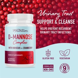 Smoky Mountain Naturals, LLC D Mannose Capsules | 1000mg [High Potency] D-Mannose & Cranberry Pills for Urinary Tract Treatment with Cranberry Supplement, Dandelion Extract, & Hibiscus Powder | D-Mannose UTI Support (60 ct.)
