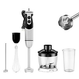 MegaWise Pro Titanium Reinforced 5-in-1 Immersion Hand Blender, Powerful Motor with 80% Sharper Blades, 12-Speed Corded Blender, Including 500ml Chopper, 600ml Beaker, Whisk and Milk Frother home kitchen kitchen appliance - Color: Black