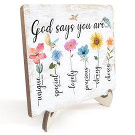 Motivational Christian Gifts for Women Religious Bible Verse Wood Sign Rustic Desk Decor Decorative Office Girls Room Decorations Bathroom Office Accessories Table Shelf Wooden Plaque with Wood Stand