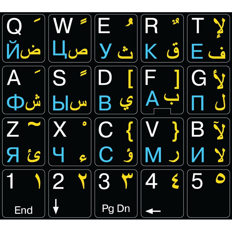 Online-Welcome Russian English US Arabic Keyboard Sticker Black