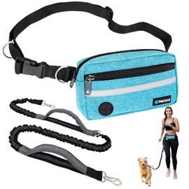 PetAmi Hands Free Dog Leash, Dog Running Leash Belt for Walking Jogging, Dog Waist Zipper Pouch Fanny Pack with Poop Bag Dispenser, Dual Padded Handle Bungee Leash for Small Medium Large Dogs, Single