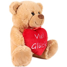 BRUBAKER Teddy Plush Bear with Heart Red - Good Luck - 25 cm - Teddy Bear Plush Teddy Cuddly Toy - Stuffed Toy Brown Light Brown