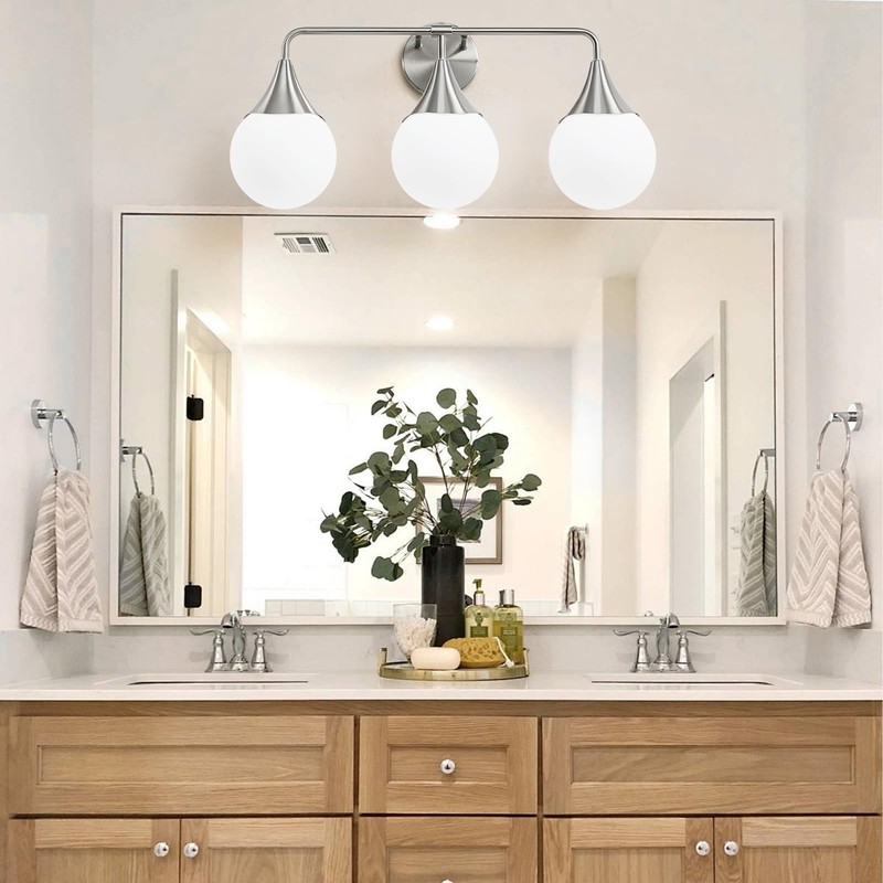HAHZT Bathroom Vanity Light Fixtures: Brushed Nickel 3-Light Mid Century