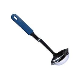 Souper Cubes + Lori Greiner No Mess Stainless Steel Soup Ladle with Silicone Handle - Metal Soup Ladle with No Mess Design That Hooks on Side of Any Pot - Blueberry
