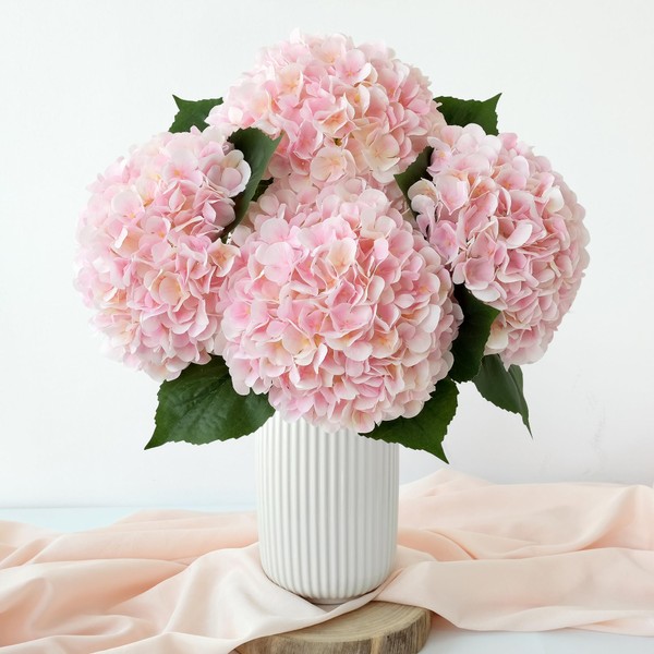 SUMTIPHUN 4 Pcs Pink Hydrangeas Artificial Flowers, 20 inches Large