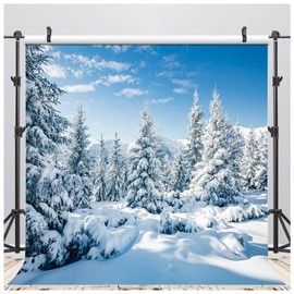 AIIKES 8 x 8 ft Snow Landscape Background Winter Forest Snow Tree Photography Background Outdoor Sky Winter Snowfield Landscape Snowy Pine Photo Studio Props 12-346
