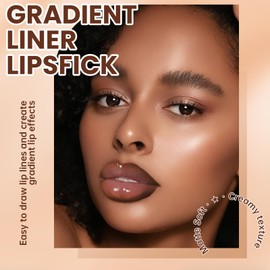 HOSAILY Lip Liner Butter Gloss Set, Light Brown Plumping Lip Liner Lip Pencil Moisturizing Lightweight Lip Gloss Lip Combo, High Shine Glossy Lip Tint Lip Stain Makeup Long Lasting Lip Care for Women