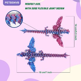 PETBSNVB 2PCS 7" 3D Printed Dragon with Wings, Articulated Dragon, Crystal Dragon, Dragon Fidget Toy, Home Office Decor Executive Desk Toy (Purple + Blue)