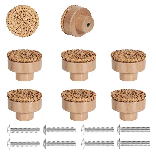 Wooden Door Drawer Handles, Pack of 8 Furniture Knobs, Round