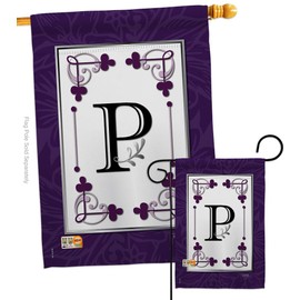 Breeze Decor Simply Beauty Classic P Initial Garden House Flags Set Monogram Country Living Floral Vintage Letter Everday Small Decorative Gift Yard Banner Made in USA 28 X 40