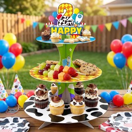 3-Tier 2nd Birthday Cartoon Story Cupcake Stand Rocket Theme Party Supplies