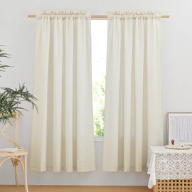 NICETOWN Linen Blend Off White Curtains for Bedroom, Retro Rod Pocket Thick Flax Semi Sheer Privacy Added Boho Window Treatment Light Filtering for Flat/Apartment, 55" W x 72" L, 2 Panels