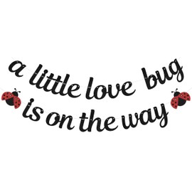A Little Love Bug Is on the Way Banner Little Bug Baby Shower Decoration Love Bug Birthday Party Decoration Black Glitter