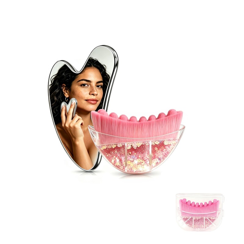 Guibell Set Cepillo Linfático y Gua Sha para Masaje Facial