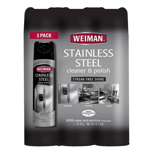 Weiman Stainless Steel Cleaner & Polish Aerosol, 12 Oz (Pack of 3)