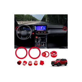 DvlynAuroa for Toyota Land Cruiser 2024-2025 Accessories, 11-Pieces Aluminum Alloy Knob Cover Trim Set - Push Start, Drive Mode, 4WD Pushrod, Air Vent Ring & Lever (Red)