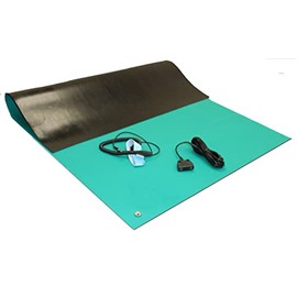 ESD High Temperature Rubber Mat Kit with a Wrist Strap and Dual Point Grounding, 36" X 96" (3' Wide x 8' Long x 0.08" Thick), Soldering Mat, Green