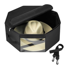 Bamneat Hat Box for Travel & Home Closet Storage, Side Reinforced Octagonal Case, Crush-proof, Dust-proof for Cowboy, Panama & Fedora Hats, Black