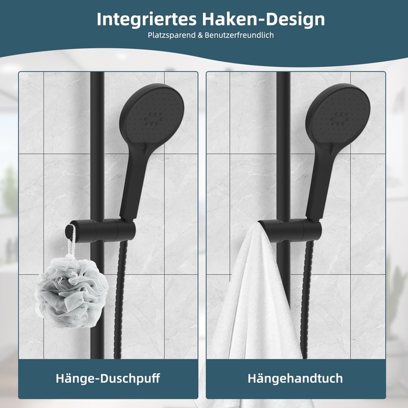 Hibbent Universal Adjustable Shower Holder with Hooks - Suitable for