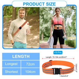 PATIKIL Adjustable Reflective Running Belt 1.5 Inch, 10 Pcs Glow Pt Belt Sash for Cycling Walking Motorcycle Gear, Red-Orange
