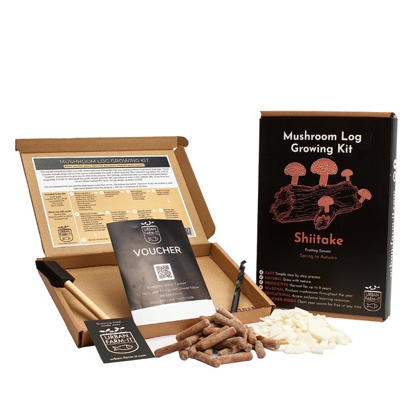 Urban Farm It - Grow Your Own Mushroom Kit with Living Spawn Voucher, Shiitake with Rich and Earthy Taste, Ideal for Asian Food Lovers, Gardening Hobbyists and More