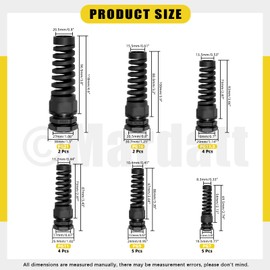 Mardatt 22PCS PG7 PG9 PG11 PG13.5 PG16 PG21 Black Waterproof Cable Gland, Wire Hole Flex Spiral Strain Relief Nylon Joint For Cable Fixing Wiring Repairing Gland Replacement Electrical Appliances