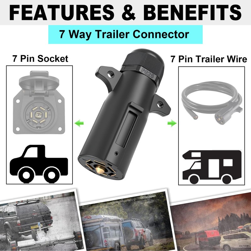CXTM 7 Pin Trailer Plug with Waterproof Seal, Trailer Side