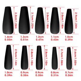 Molain Matte Acrylic Fake Nails Tips Kit Set 100 Pieces False Fingernails Extension Long Square Shape Coffin Ballerina Full Cover On Press Professional Tech DIY Decorations Valentines Day(Black)