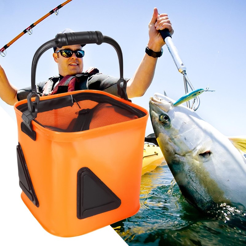 Fishing Bucket - Wider Handle Foldable Fishing Bait Bucket,Multi-Functional Fish