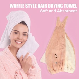 VOCOSTE Hair Drying Towel, Towel Cap, Super Absorbent, Quick Drying, Hair Towel, For Washing Face, Pool, Bath, For Drying Hair After Bathing, Fluffy, Cute, Whale, For Adults, Orange