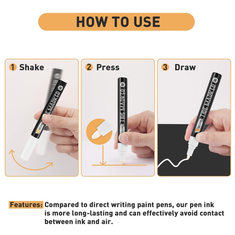 SELEAD Tire Marker White - 8 Pack Paint Pens for