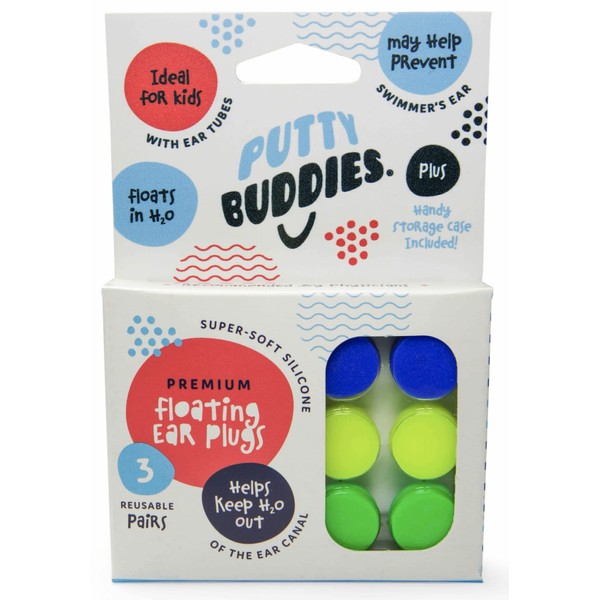 PUTTY BUDDIES Floating Earplugs 3-Pair Pack – Soft Silicone Ear Plugs for Swimming & Bathing – Invented by Physician – Block Water– Premium Swim Earplugs – Doctor Recommended – Ear Tubes