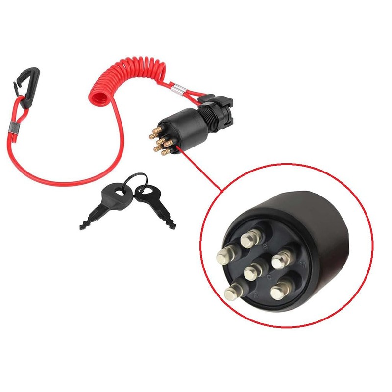 Johnson, Evinrude, OMC Ignition Key Switch & Safety Lanyard 5005801,