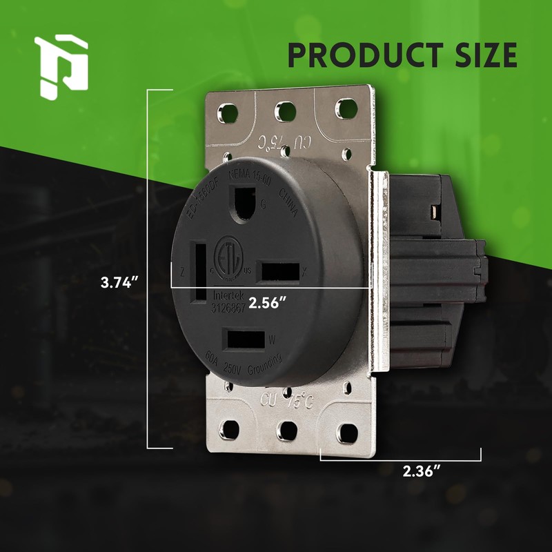 PLUGTUL NEMA 15-60R Flush Mounting Receptacle, 60Amp Receptacle Outlet, Straight
