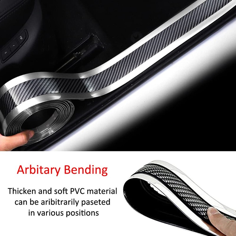 ETOPARS Car Door Sill Protector Strips Carbon Fiber Silver Auto