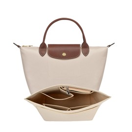 Shengxi Bag Insert Organiser for Longchamp, Long and Short Handles, Carry Bag, Felt Organiser, Felt Organiser with Multiple Pockets for Keys, Lipstick, Water Cups (Beige, S)