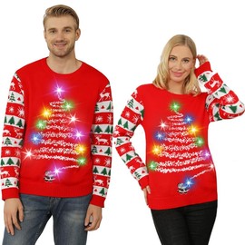 Ugly Christmas Sweater for Men and Women, LED, Glitter Xmas Jumper, Funny Christmas Sweater, Flashing Christmas Jumper for Men/Women, Black/Red, fireworks