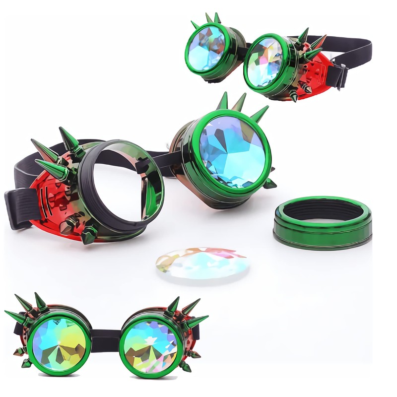 RuiJinGen Kaleidoscope Steampunk Goggles Rave Glasses Rainbow Prism Diffraction EDM