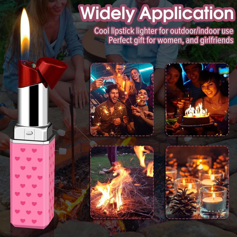 Red Cute Lipstick Lighter, Soft Flame Refillable, Adjustable Open Flame