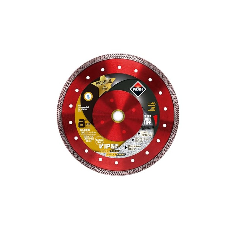 Rubi Tools 8"" VIP Premium Wet Diamond Blade, Red