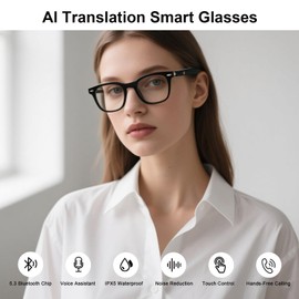 AI Translation Smart Glasses Powered by GPT, Support 160+ Languages, Simultaneous Interpretation via APP, Open-Ear Audio Design, Blue Light Filtering Lens Bluetooth Eyewear for Working, Walking
