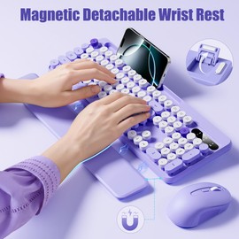 Hamile Wireless Keyboard and Mouse Combo, Retro Typewriter Style, Purple