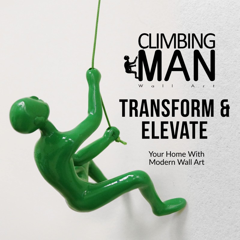 Climbing Man Wall Art for Home Decor with 30” Leather
