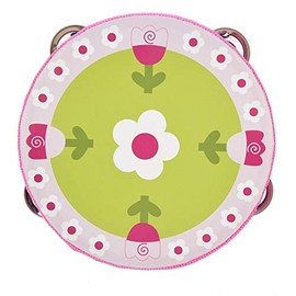 15cm Wooden Handheld Tambourine Maple Wood Hand Drum Bell Musical Percussion Instrument for Party Kids Educational Instrument Toy Gift(Four flowers bloom)