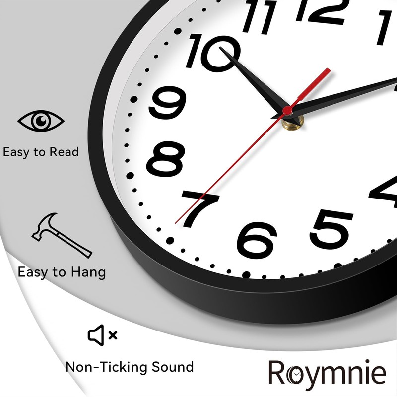 Roymnie Wall Clock 18 Inch Silent Non-Ticking Modern Clock Battery
